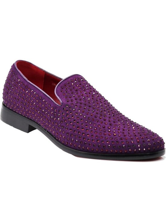 Enzo Romeo Men\'s Purple Vintage Velvet Rhinestone Loafer Slip On Tuxedo Shoes main image 5